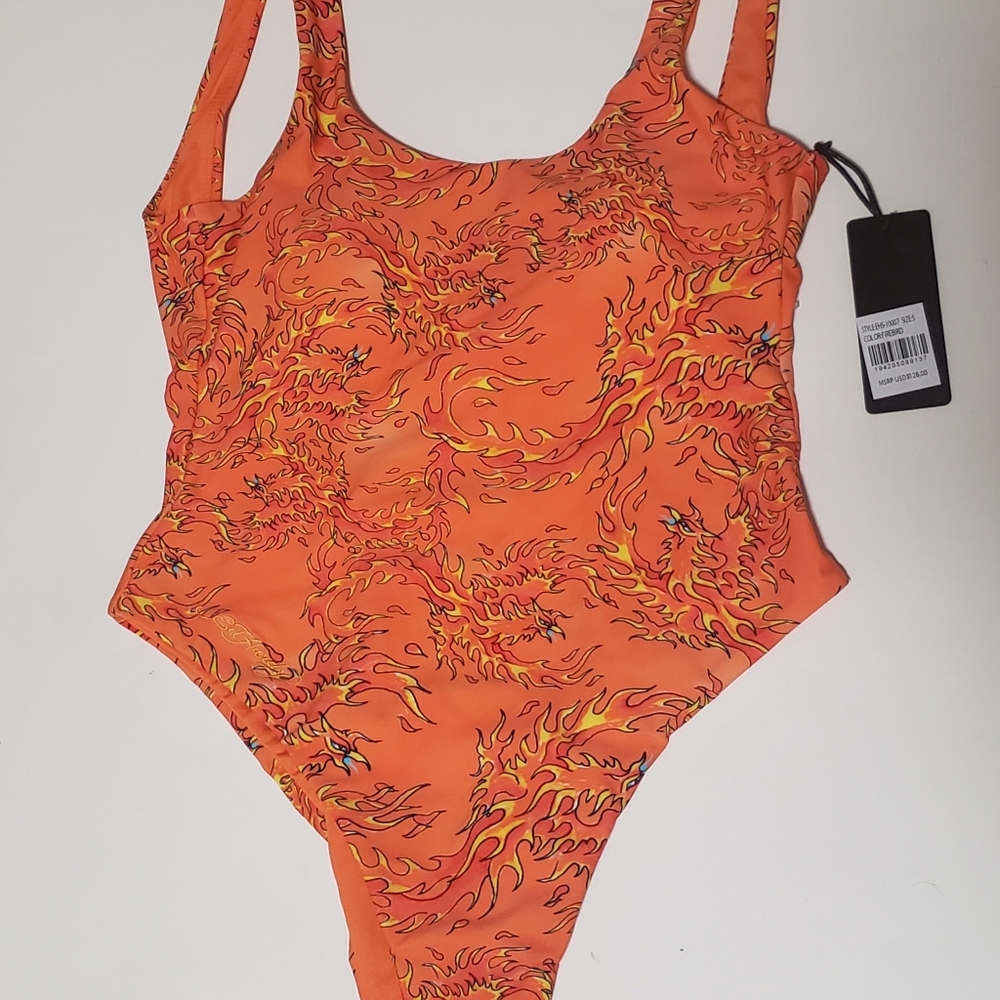 NWT Ed Hardy Orange Firebird One Piece Swim/Bathing Suit - Size S